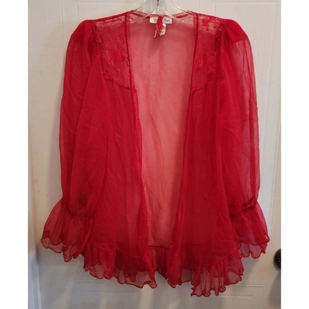 Seductive Wear by Cinema Etoile Long Sleeve Peignoir Robe Cover Up Sheer Red S